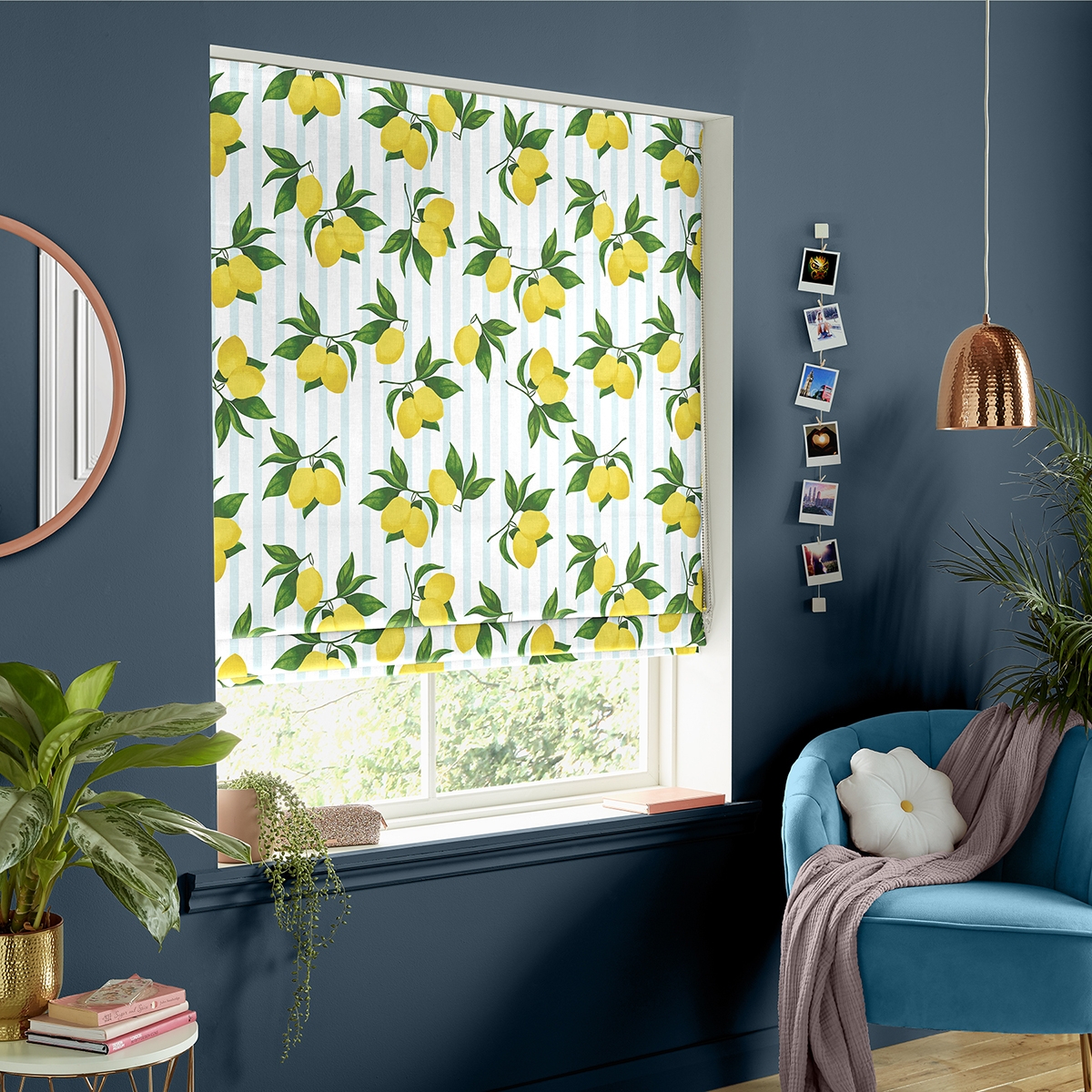 Product photograph of Summer Lemon Sky Roman Blind from Choice Furniture Superstore.